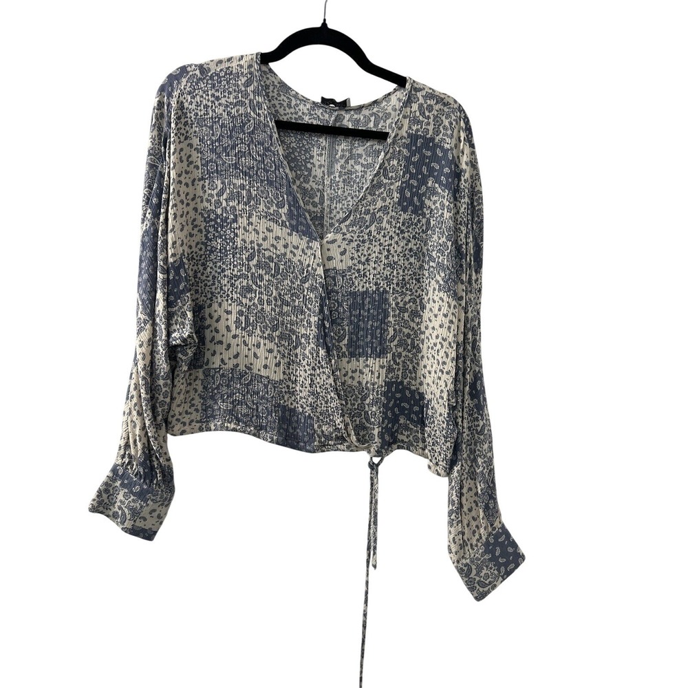 Dress Forum Paisley Patchwork Wrap‎ Top M Blue Floral Boho Cottagecore Festival